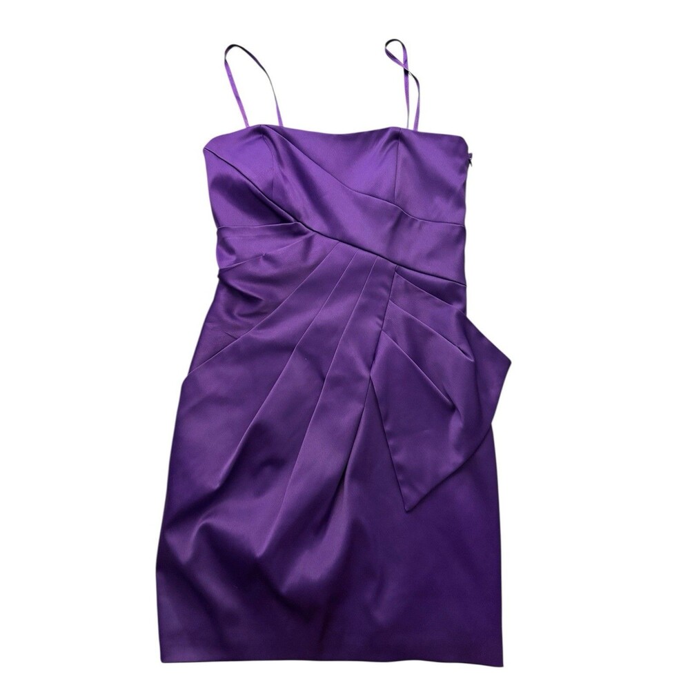 Max & Cleo Bow Front Mini Party Dress Purple Satin Evening Bodycon Sexy Sz 4